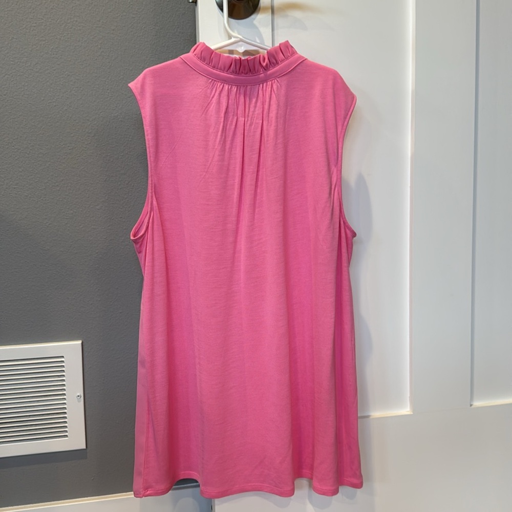 LOFT Mixed Media Ruffle Neck Sleeveless Shell - Picture 3 of 4